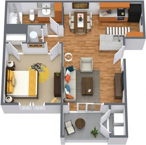Floor plan for 1 bed, 1 bath, 600 sqft